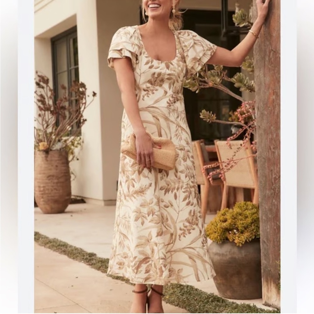 Tuckernuck Dune Breeze Cotton Linen Lily Dress In Cream Botanical Size Large NWT